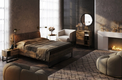 Szafka nocna Intesi Anciano 56 cm brązowa z szufladą, nowoczesny styl loftowy, elegancka dekoracja sypialni