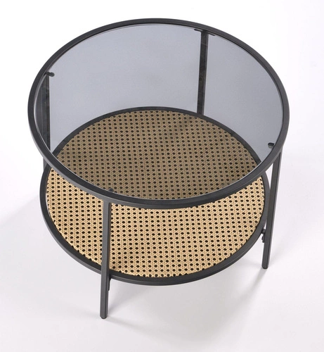 Stolik kawowy Bahama okrągły szklany dymiony loftowy 60 cm do salonu Intesi