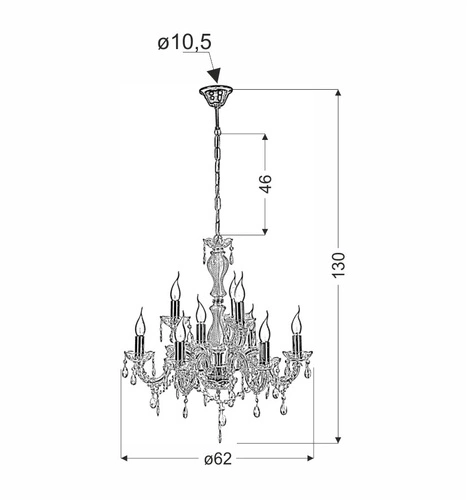 Żyrandol kryształowy Maria Teresa złoty 9-punktowy do salonu i sypialni regulowany