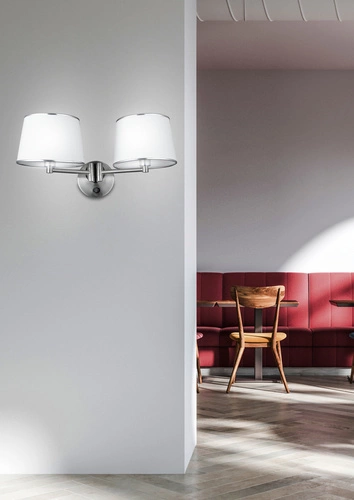 Kinkiet ścienny Ibis biały klasyczny z tkaninowym abażurem i wyłącznikiem do sypialni CANDELLUX