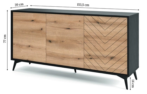 Komoda Fargo 154 cm nowoczesna na nóżkach w jodełkę do salonu i sypialni loftowa Intesi
