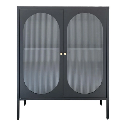 Czarna witryna szklana Adelaide 110 cm do salonu loftowa na książki i alkohol Intesi