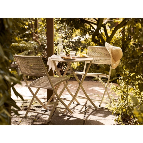 Zestaw mebli ogrodowych Arcas bistro taupe metalowy na taras 2 krzesła i stół