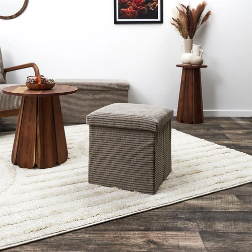 Pufa składana ze schowkiem Intesi Vels Scott szara aksamitna do salonu i przedpokoju 38x38