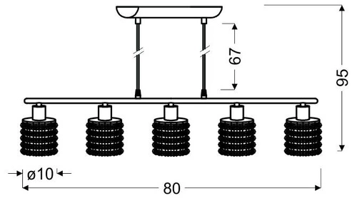 Lampa wisząca Royal glamour czarna z kryształkami 5-punktowa do salonu i jadalni