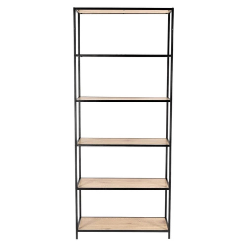 Regał na książki Oxford IV nowoczesny loftowy do salonu 77 cm dąb i czarny metal Intesi