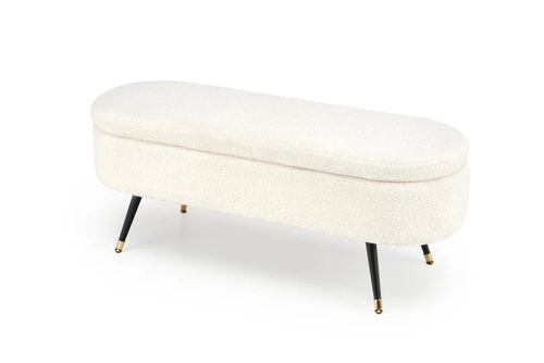 Ławka tapicerowana ze schowkiem Avico kremowa bouclé do przedpokoju i sypialni glamour