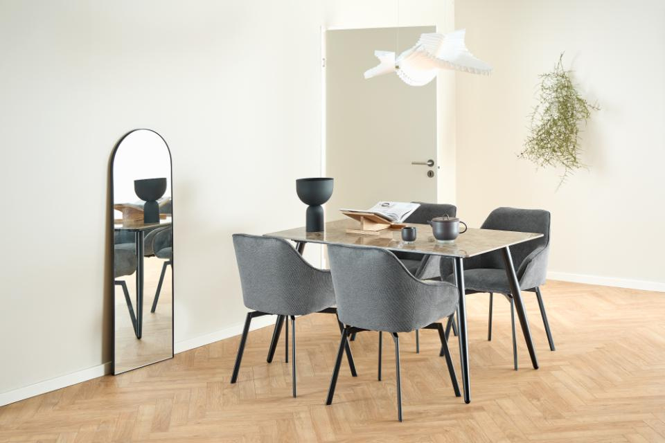 Stół do jadalni Wicklow 140x80 nowoczesny beżowy ceramika na czarnych nogach Actona