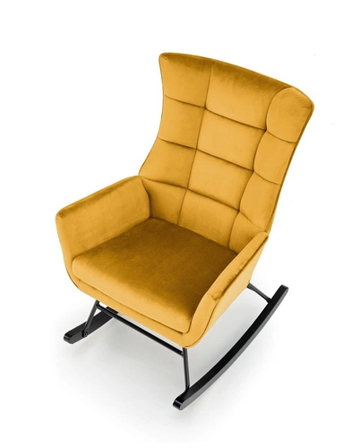 Fotel bujany Topar welurowy musztardowy do salonu nowoczesny skandynawski wypoczynkowy