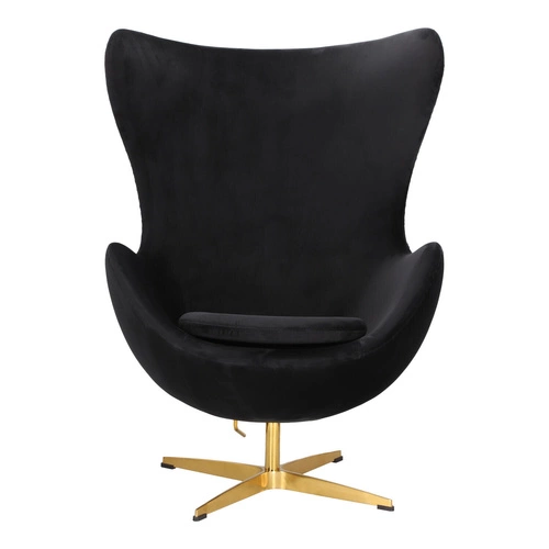 Fotel Jajo Egg czarny welur obrotowy do salonu i biura nowoczesny glamour złota podstawa