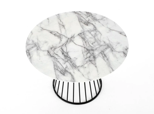 Stół okrągły biały marmur Dabro 110 cm nowoczesny glamour do jadalni na jednej nodze Intesi