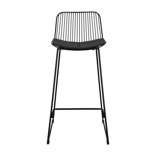 Hoker Dill High czarny z oparciem, metalowy, tapicerowany, do kuchni i wyspy, 75 cm Intesi