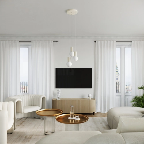 Lampa wisząca HALO 3P beżowa nowoczesna szklana kula do salonu i kuchni SOLLUX