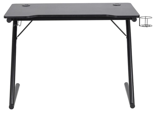 Biurko gamingowe Trooper czarne industrialne do pracy z otworami na przewody i uchwytem na kubek