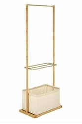 Wieszak stojący z półką i koszykiem Toque naturalny bambusowy do przedpokoju skandynawski