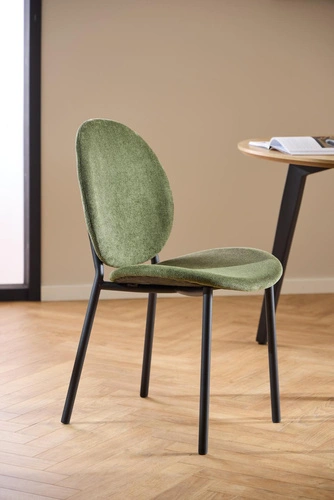 Krzesło Cliff zielone do jadalni nowoczesne tapicerowane na czarnych nogach