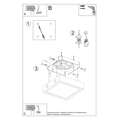 Plafon sufitowy LED RIZA kwadratowy betonowy szary 33 cm nowoczesny do salonu SOLLUX