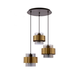 Lampa wisząca Spiega talerz czarny+mosiężny 3x60W E27 klosz dymiony