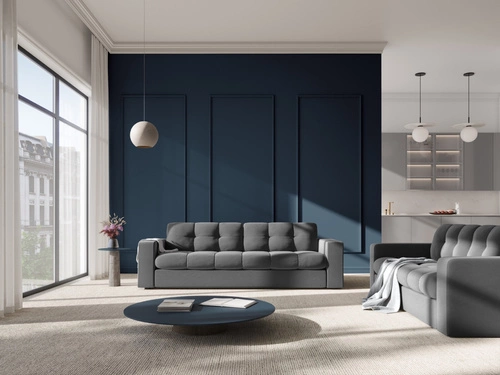 Pufa welurowa pikowana Justin szara kwadratowa do salonu i sypialni nowoczesna glamour 60x60