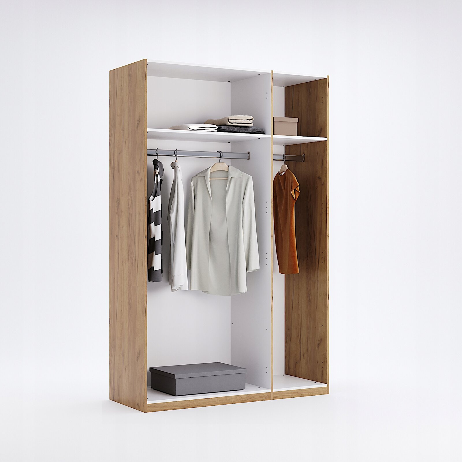 Szafa Lana 3-drzwiowa nowoczesna dąb szary z półkami i drążkiem do sypialni