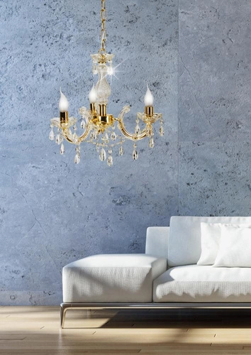 Żyrandol kryształowy Maria Teresa złoty 3-punktowy do salonu i sypialni regulowany