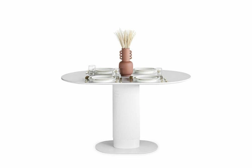 Stół do jadalni Maxim biały owalny nowoczesny na jednej nodze 120x70 cm Intesi