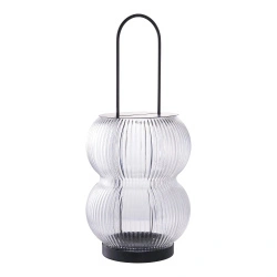 Lampion ogrodowy Lucena z ryflowanego szkła czarny dekoracyjny na taras 36 cm