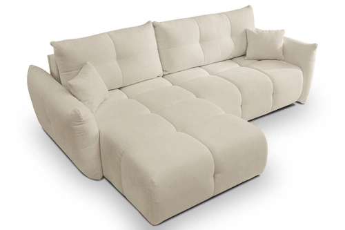 Narożnik z funkcją spania lewy beżowy Bode do salonu z pojemnikiem nowoczesny Intesi