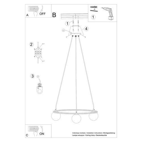 Nowoczesny żyrandol YOLI 3 czarny kula do salonu i jadalni lampa sufitowa metalowa 