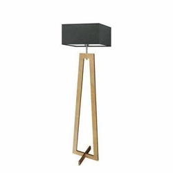 Lampa podłogowa JAWA grafitowa z abażurem i dębowym stelażem do salonu nowoczesna skandynawska