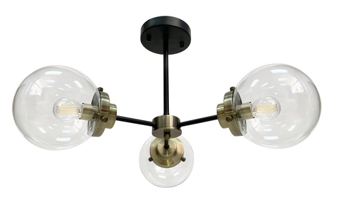 Lampa sufitowa Lens czarny+patynowy  3x40W E14 klosz bezbarwny
