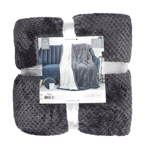 Intesi Sherpa gruby koc pikowany szary 180x220 cm ciepły koc na kanapę do salonu