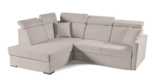 Narożnik z funkcją spania Mils XL beżowy nowoczesny do salonu pojemnik lewostronny