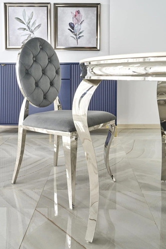 Stół okrągły szklany Munya 120 cm biały glamour do jadalni i salonu nowoczesny Intesi