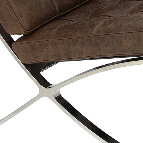 Fotel wypoczynkowy BA1 inspirowany Barcelona skórzany brązowy do salonu nowoczesny retro