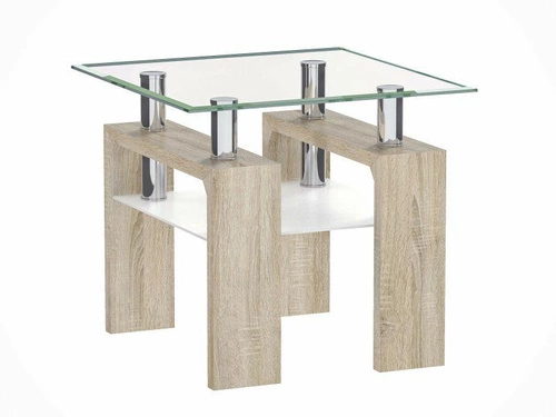 Stolik kawowy szklany kwadratowy Darby 60x60 cm z półką nowoczesny do salonu Intesi