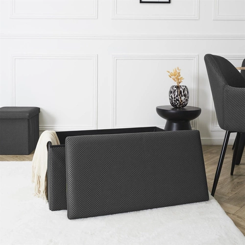 Pufa ze schowkiem Velse Atom szara składana prostokątna do przedpokoju i pokoju młodzieżowego