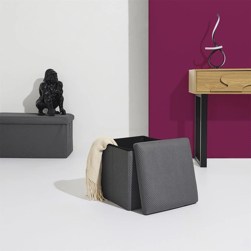 Pufa ze schowkiem Vels Atom szara nowoczesna składana do przedpokoju i pokoju młodzieżowego 38x38 cm