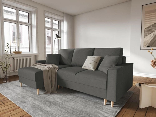 Narożnik z funkcją spania Cartadera Grey Corduroy Lewostronna kolor nóg naturalny