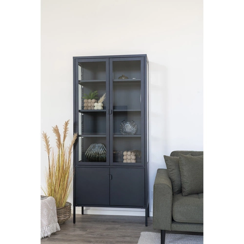 Regał loftowy Brisbane czarny metalowy z szybą do salonu na książki 80x180 cm Intesi