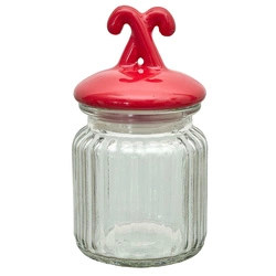 Szklany słoik świąteczny z pokrywką w kształcie lasek Intesi czerwony 125ml