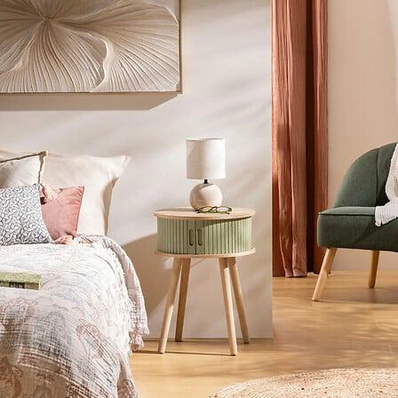 Szafka nocna 40 cm Nysos boho zielona szałwia z półką Atmosphera styl skandynawski rustykalny