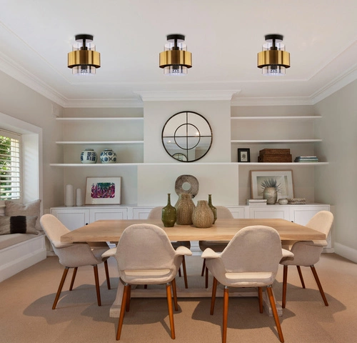 Lampa sufitowa Spiega czarna złota dymiony klosz nowoczesna do salonu i jadalni