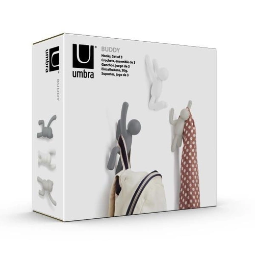 Nowoczesny wieszak ścienny do przedpokoju Umbra Buddy szary zestaw 3 haczyków