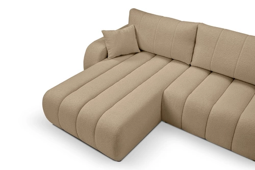 Narożnik z funkcją spania Hobro beżowy lewy nowoczesny do salonu z pojemnikiem