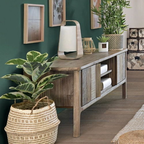 Szafka RTV drewniana Banila Atmosphera 150 cm do salonu rustykalna akacja stojąca