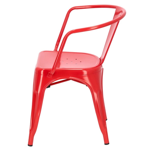 Krzesło metalowe Paris Arms czerwone inspirowane Tolix do jadalni i kuchni z podłokietnikami