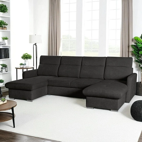 Narożnik Limi U z funkcją spania do salonu nowoczesny antracyt z pojemnikiem Intesi