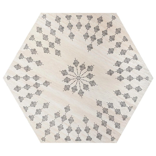 Stolik kawowy Kumisześciokątny drewniany z frędzlami boho do salonu Atmosphera