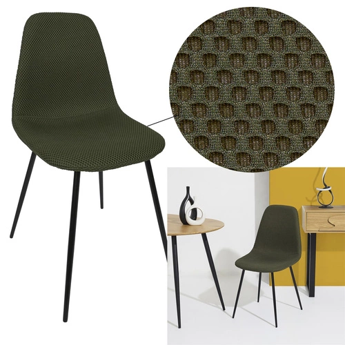 Krzesło tapicerowane Pori zielone khaki Intesi do jadalni nowoczesne na czarnych metalowych nogach